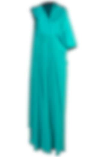 Teal Deconstructed Bias Cut Flowy Dress by Stephany at Pernia's Pop Up Shop