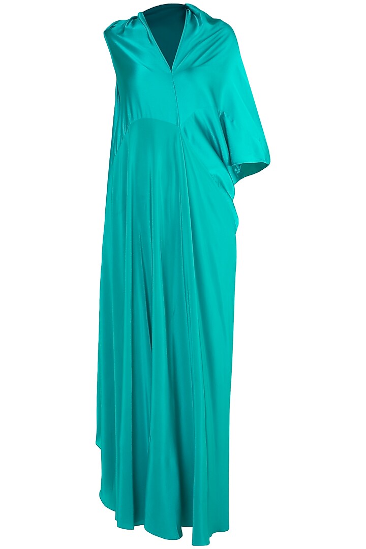 Teal Deconstructed Bias Cut Flowy Dress by Stephany
