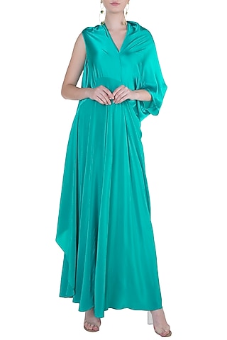 Teal Deconstructed Bias Cut Flowy Dress by Stephany