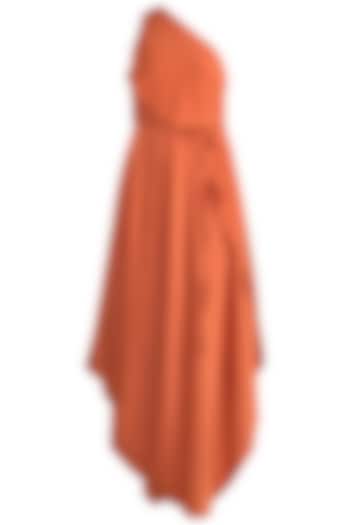 Apricot Paneled One Shoulder Dress With Belt by Stephany