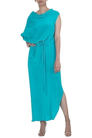 Teal Deconstructed Dress With Belt by Stephany