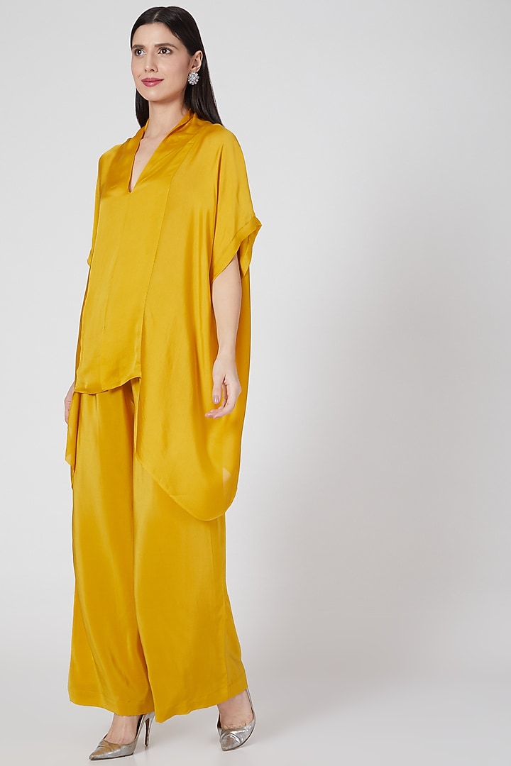 Gold Silk Crepe Trousers Set by Stephany at Pernia's Pop Up Shop