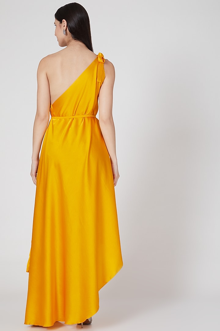 Pumpkin Orange One Shoulder Vacation Dress With Belt by Stephany at Pernia's Pop Up Shop