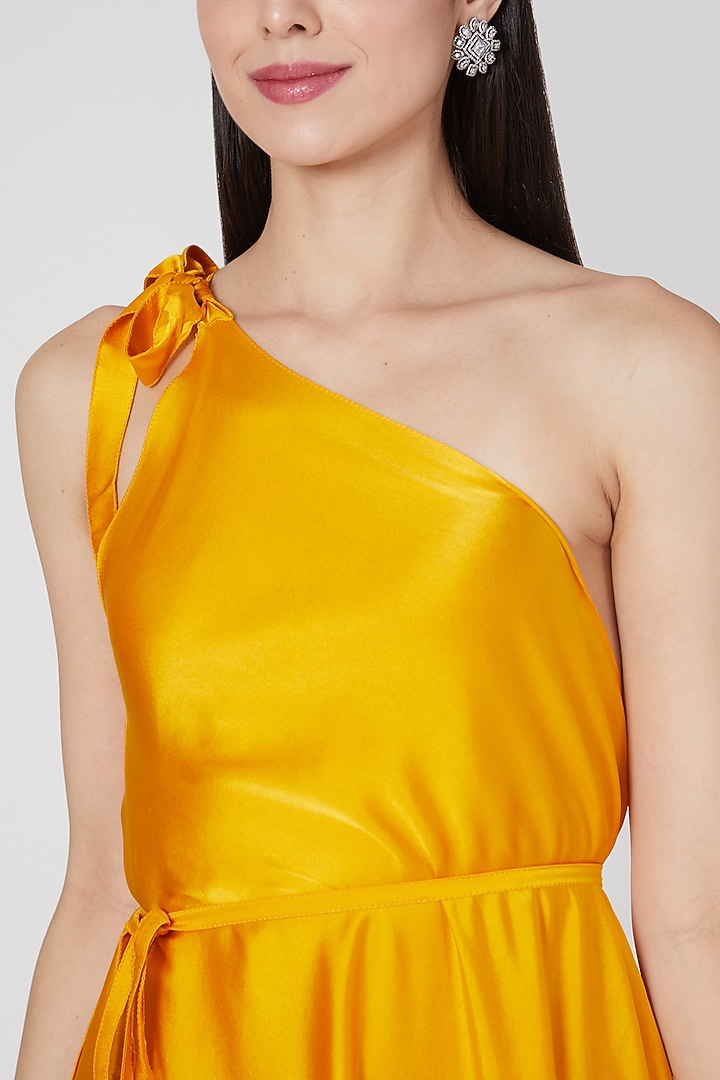 Pumpkin Orange One Shoulder Vacation Dress With Belt by Stephany at Pernia's Pop Up Shop