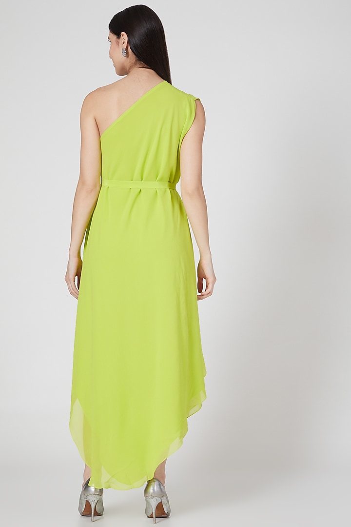 Lime Layered One Shoulder Vacation Dress With Belt by Stephany at Pernia's Pop Up Shop