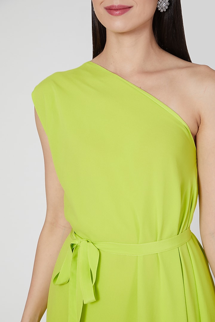Lime Layered One Shoulder Vacation Dress With Belt by Stephany at Pernia's Pop Up Shop
