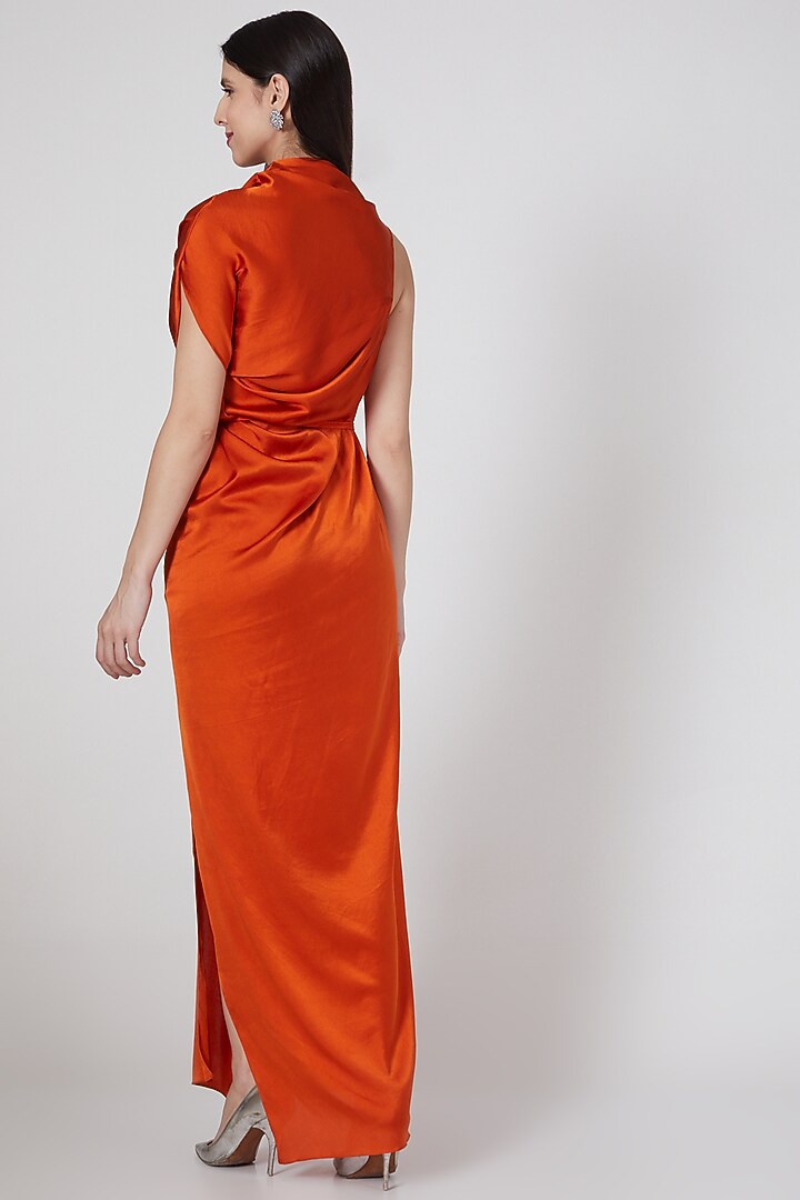 Copper Silk Lycra Satin Vacation Dress With Belt by Stephany at Pernia's Pop Up Shop