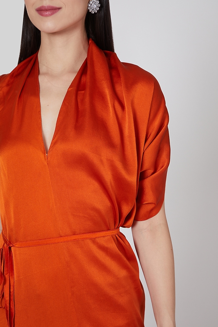 Copper Silk Lycra Satin Vacation Dress With Belt by Stephany at Pernia's Pop Up Shop