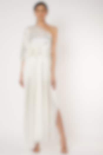 White One Shoulder Wrap Dress by Stephany