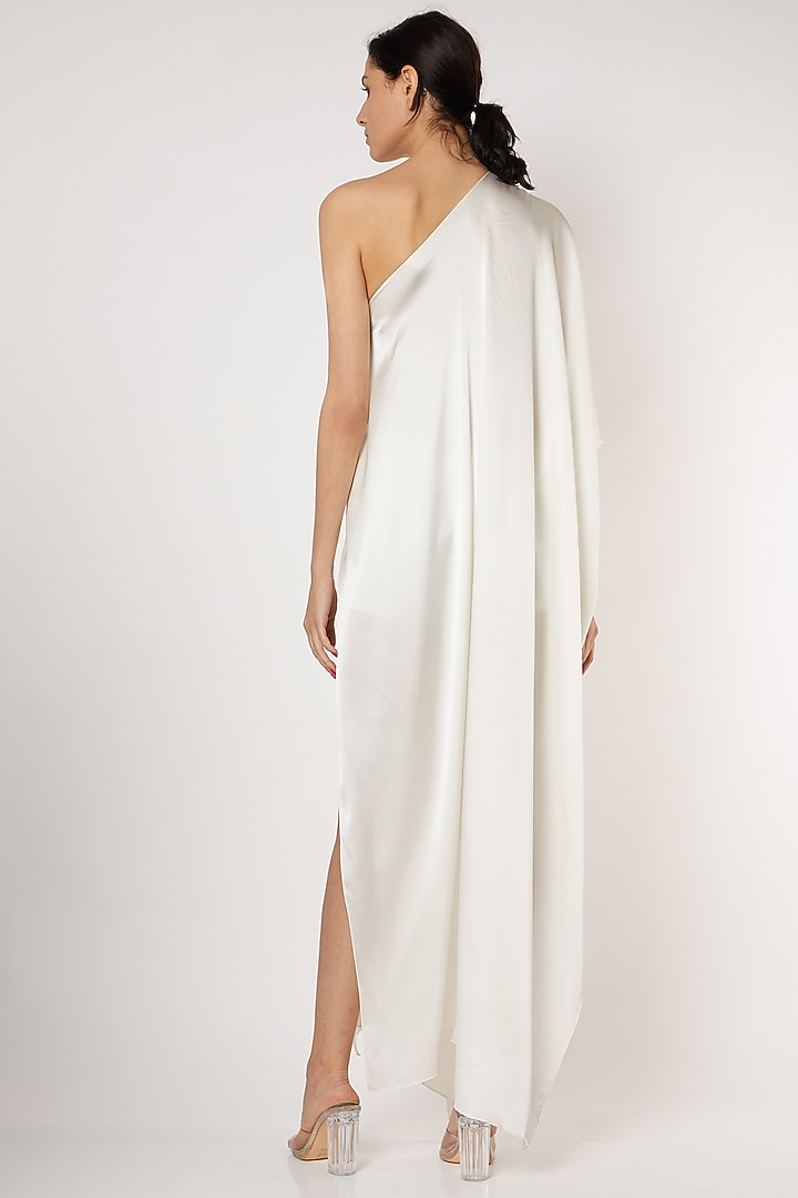 White One Shoulder Wrap Vacation Dress by Stephany at Pernia's Pop Up Shop