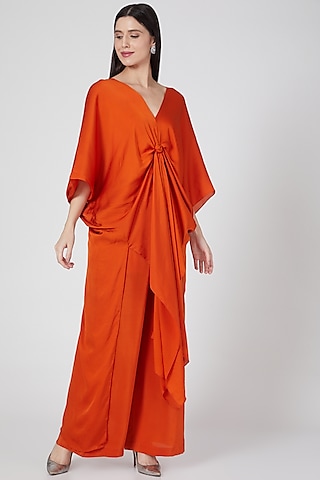 Copper Silk Lycra Satin Tunic Set by Stephany