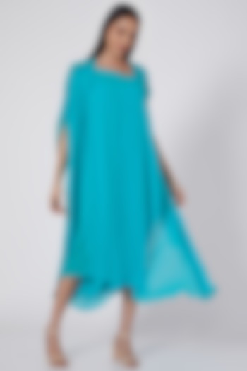 Turquoise One Shoulder Dress With Slip by Stephany