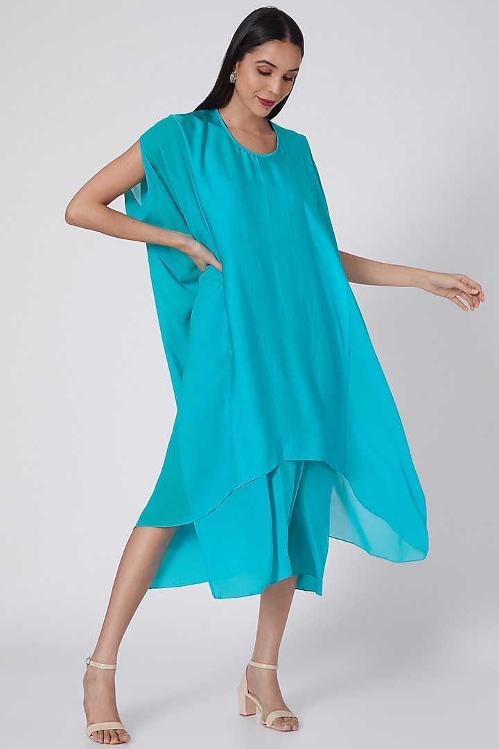 Turquoise Front Panelled Tunic Dress With Slip by Stephany