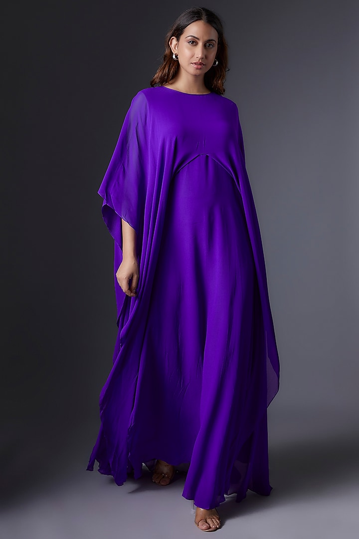 Purple Silk Georgette Layered Cocktail Dress by Stephany at Pernia's Pop Up Shop