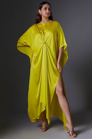 Lime Green Silk Georgette Kaftan by Stephany