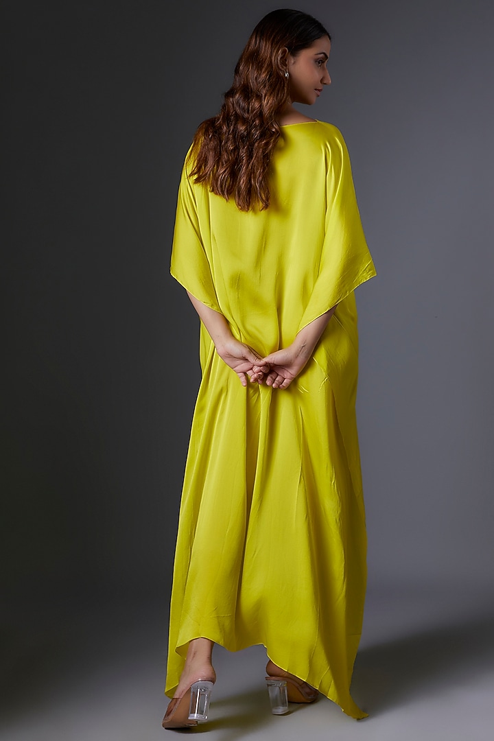 Lime Green Silk Georgette Kaftan by Stephany at Pernia's Pop Up Shop