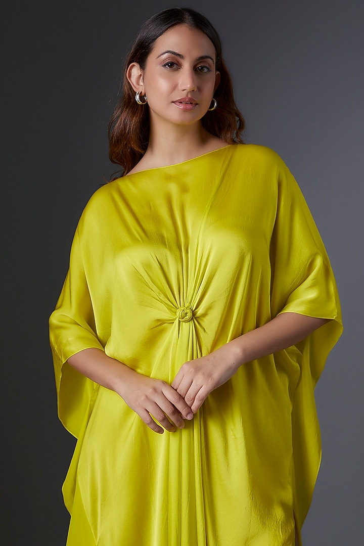 Lime Green Silk Georgette Kaftan by Stephany at Pernia's Pop Up Shop