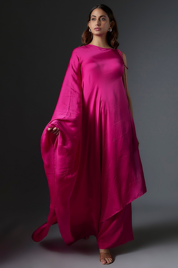 Pink Silk Satin Georgette Tunic Set by Stephany at Pernia's Pop Up Shop