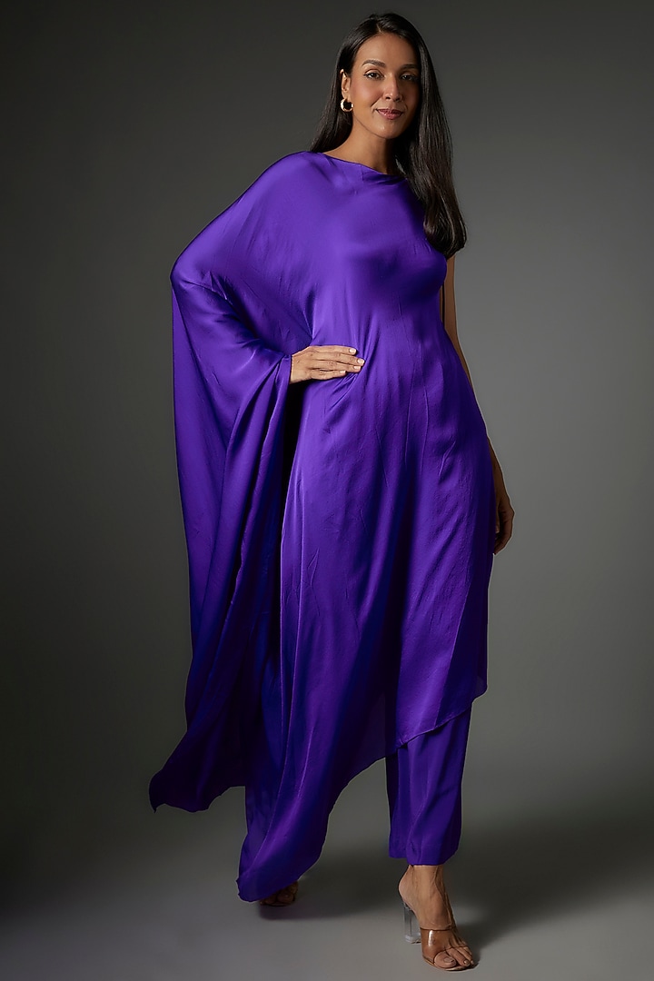 Purple Silk Satin Georgette Tunic Set by Stephany at Pernia's Pop Up Shop