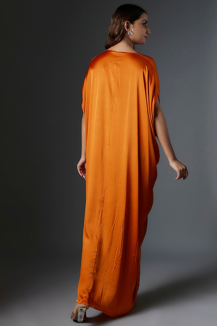 Orange Silk Satin Kaftan Vacation Dress by Stephany at Pernia's Pop Up Shop