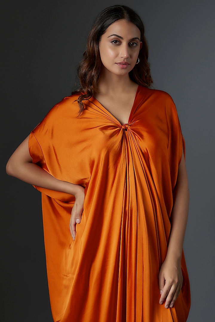 Pernia's Pop Up Shop - Stephany Women Orange Silk Satin Kaftan Dress Pernia's Pop Up Shop - Stephany Women Orange Silk Satin Kaftan Dress