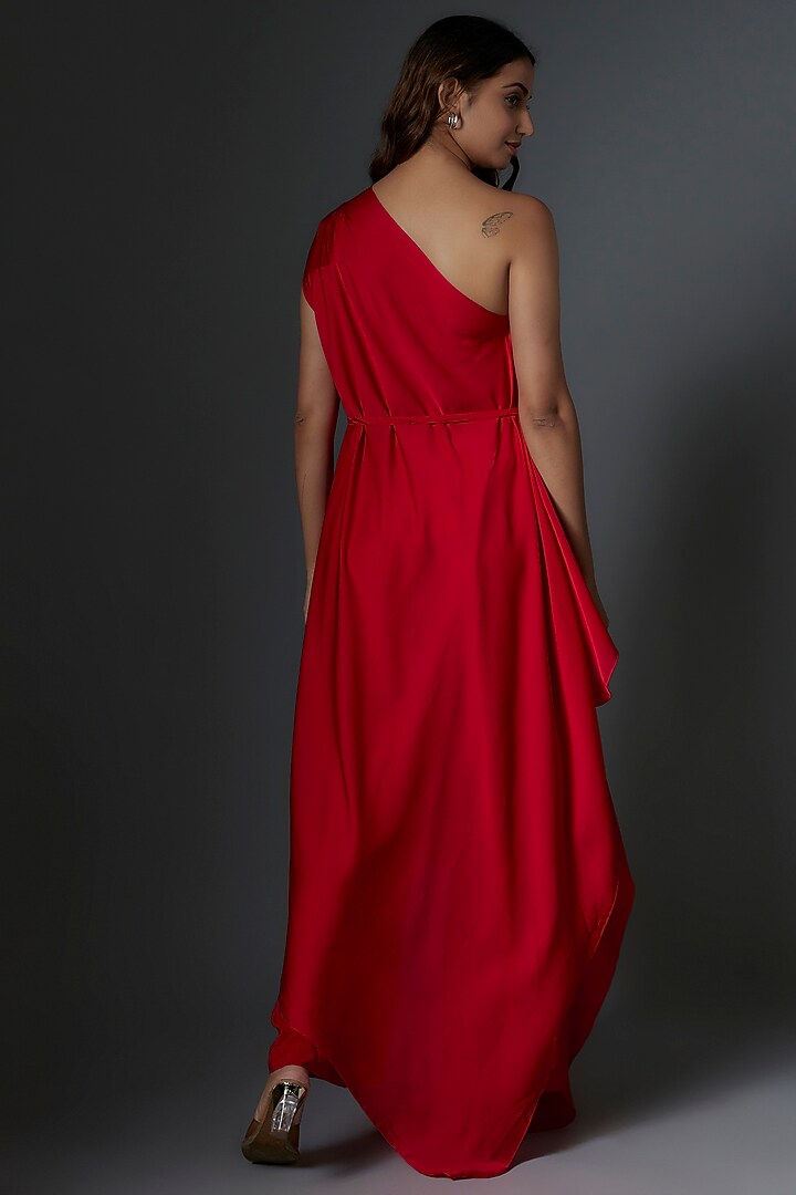 Red Silk Satin Georgette Tunic Set by Stephany at Pernia's Pop Up Shop