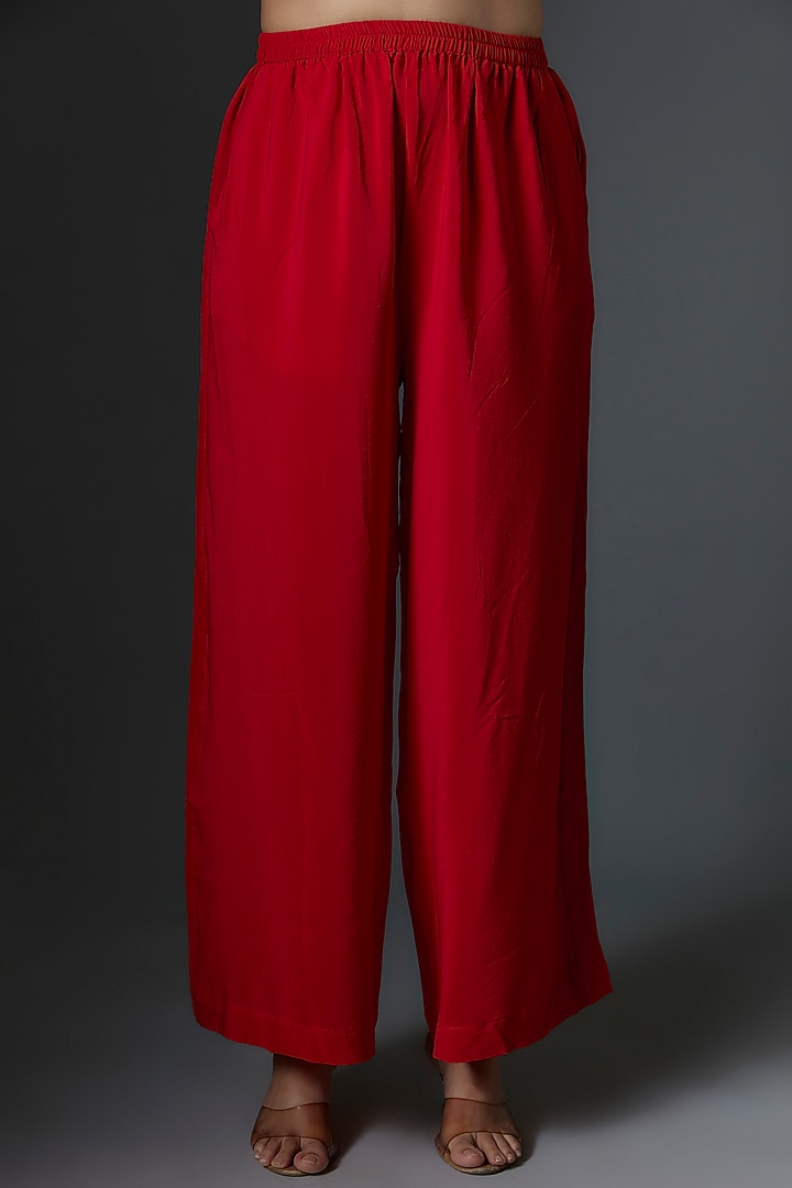 Red Silk Satin Georgette Tunic Set by Stephany at Pernia's Pop Up Shop