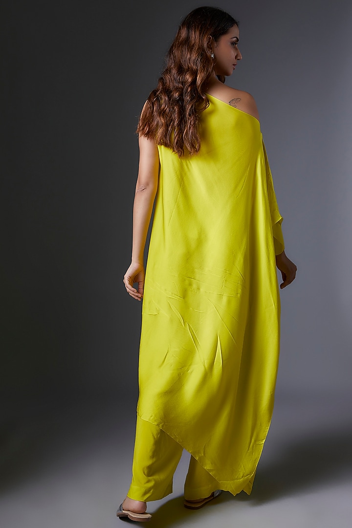 Lime Green Silk Satin Georgette Tunic Set by Stephany at Pernia's Pop Up Shop