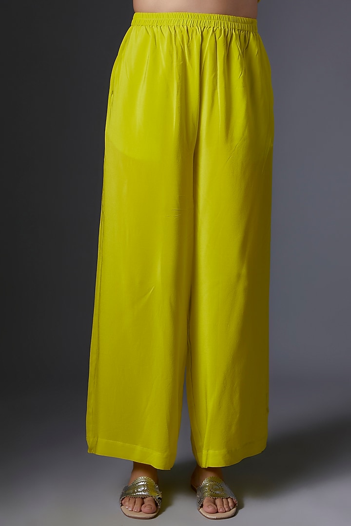 Lime Green Silk Satin Georgette Tunic Set by Stephany at Pernia's Pop Up Shop