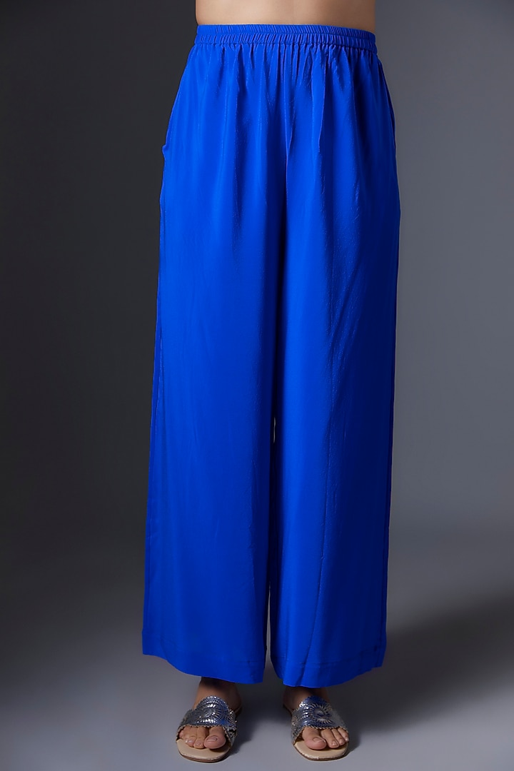 Blue Silk Satin Georgette Tunic Set by Stephany at Pernia's Pop Up Shop
