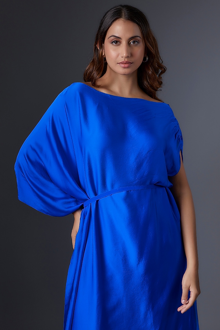 Blue Silk Satin Georgette Tunic Set by Stephany at Pernia's Pop Up Shop
