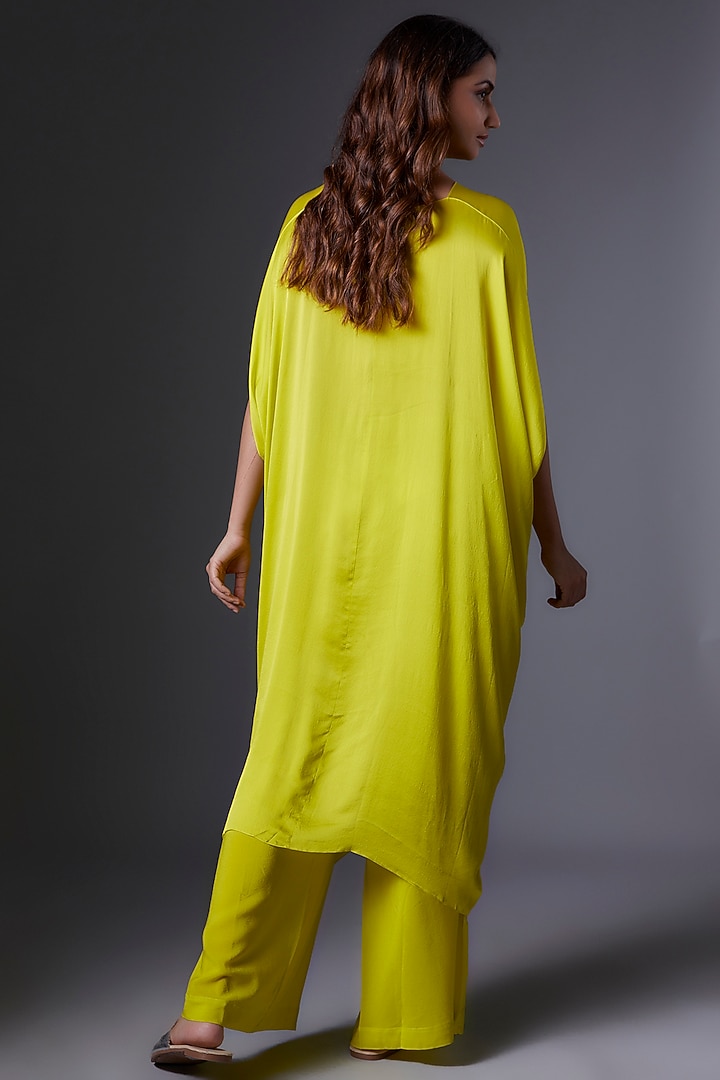 Lime Green Silk Satin Georgette Kaftan Set by Stephany at Pernia's Pop Up Shop