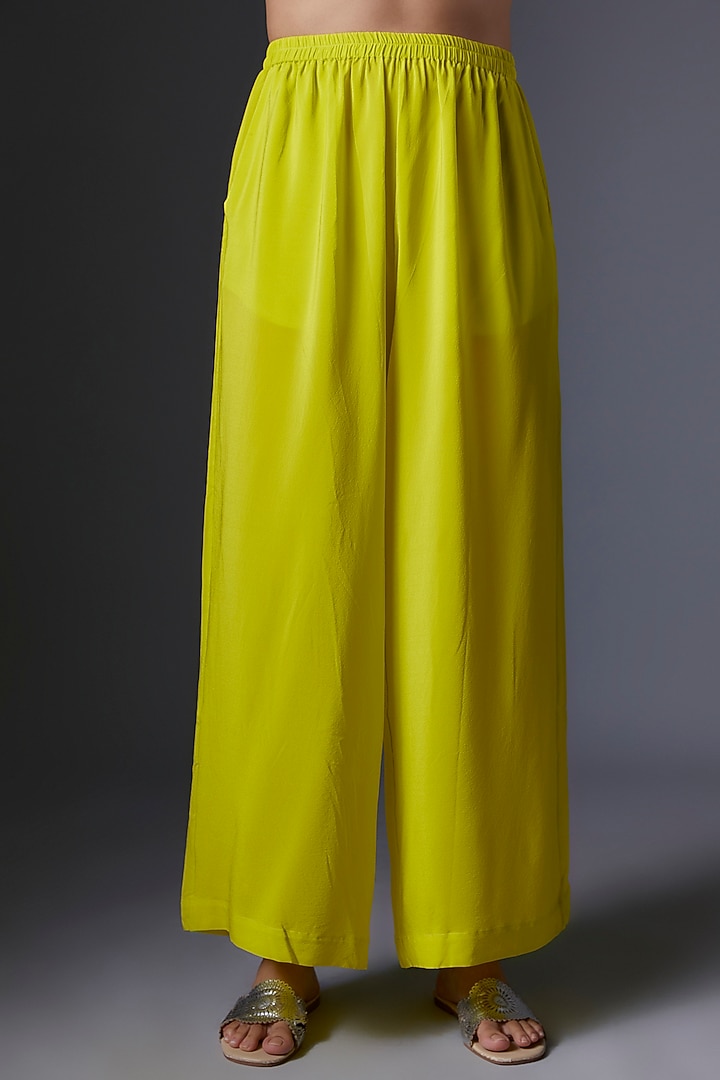 Lime Green Silk Satin Georgette Kaftan Set by Stephany at Pernia's Pop Up Shop