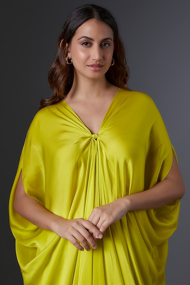 Lime Green Silk Satin Georgette Kaftan Set by Stephany at Pernia's Pop Up Shop