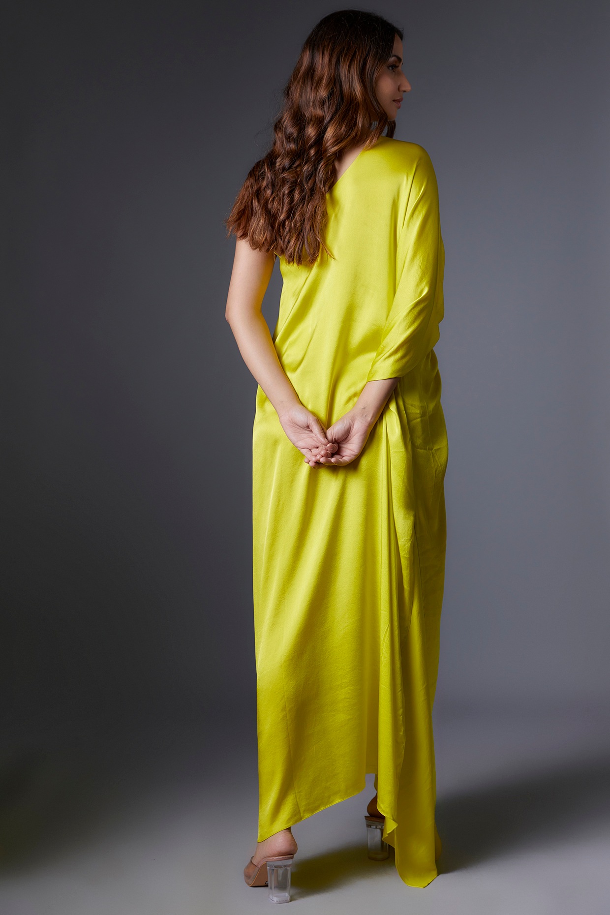 Lime Green Silk Satin One-Shoulder Dress by Stephany at Pernia's Pop Up  Shop 2024