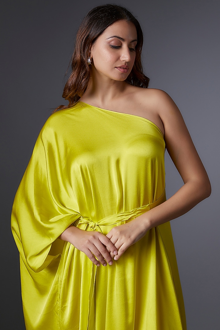 Satin Lime Green Hoodie Dress Topshop Twist Shoulder Exposed Seam