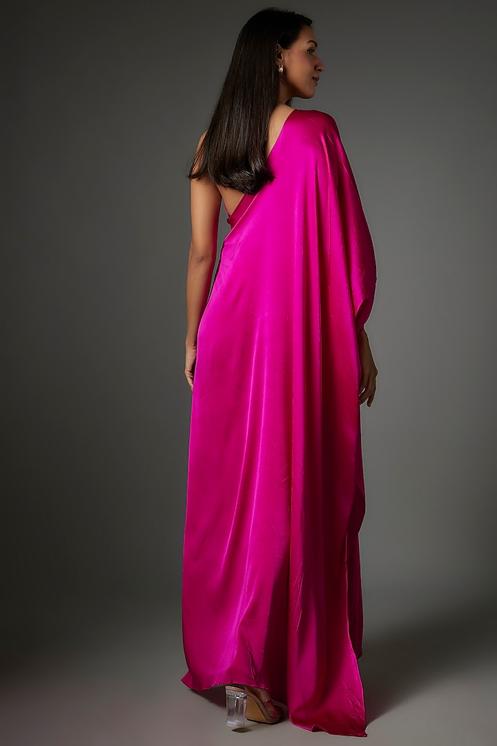 Pink Silk Satin One-Shoulder Vacation Dress by Stephany at Pernia's Pop Up Shop