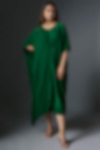 Green Silk Satin Georgette Midi Vacation Dress by Stephany at Pernia's Pop Up Shop