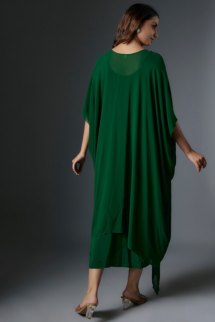 Green Silk Satin Georgette Midi Vacation Dress by Stephany at Pernia's Pop Up Shop