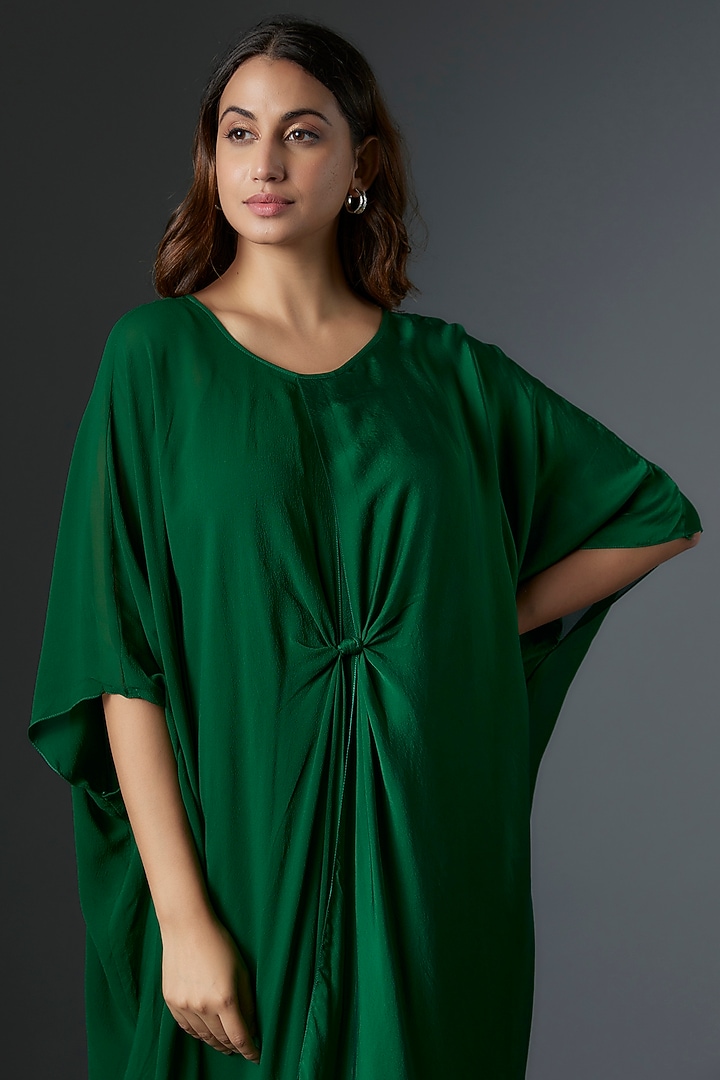 Green Silk Satin Georgette Midi Vacation Dress by Stephany at Pernia's Pop Up Shop