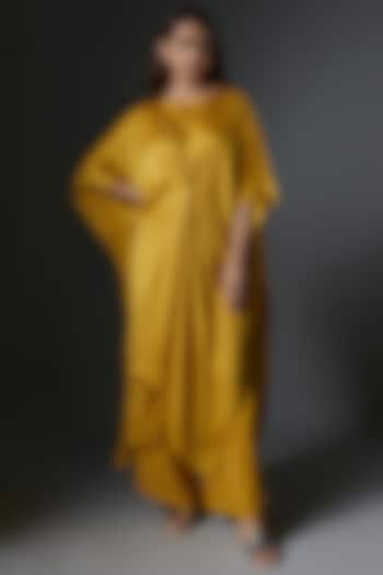 Gold Silk Satin Georgette Tunic Set by Stephany at Pernia's Pop Up Shop