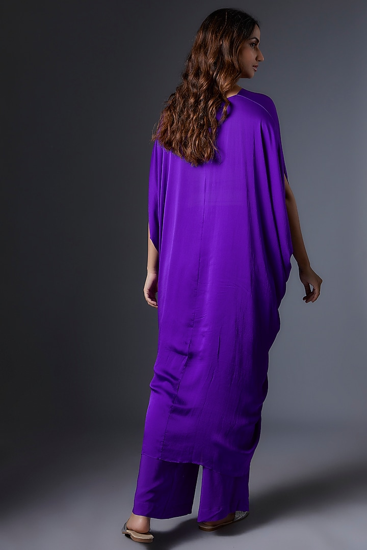 Purple Silk Satin Georgette Tunic Set by Stephany at Pernia's Pop Up Shop