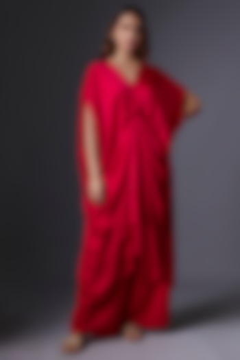 Red Silk Satin Georgette Tunic Set by Stephany at Pernia's Pop Up Shop