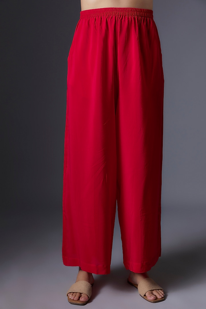 Red Silk Satin Georgette Tunic Set by Stephany at Pernia's Pop Up Shop