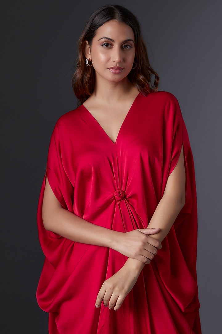 Red Silk Satin Georgette Tunic Set by Stephany at Pernia's Pop Up Shop