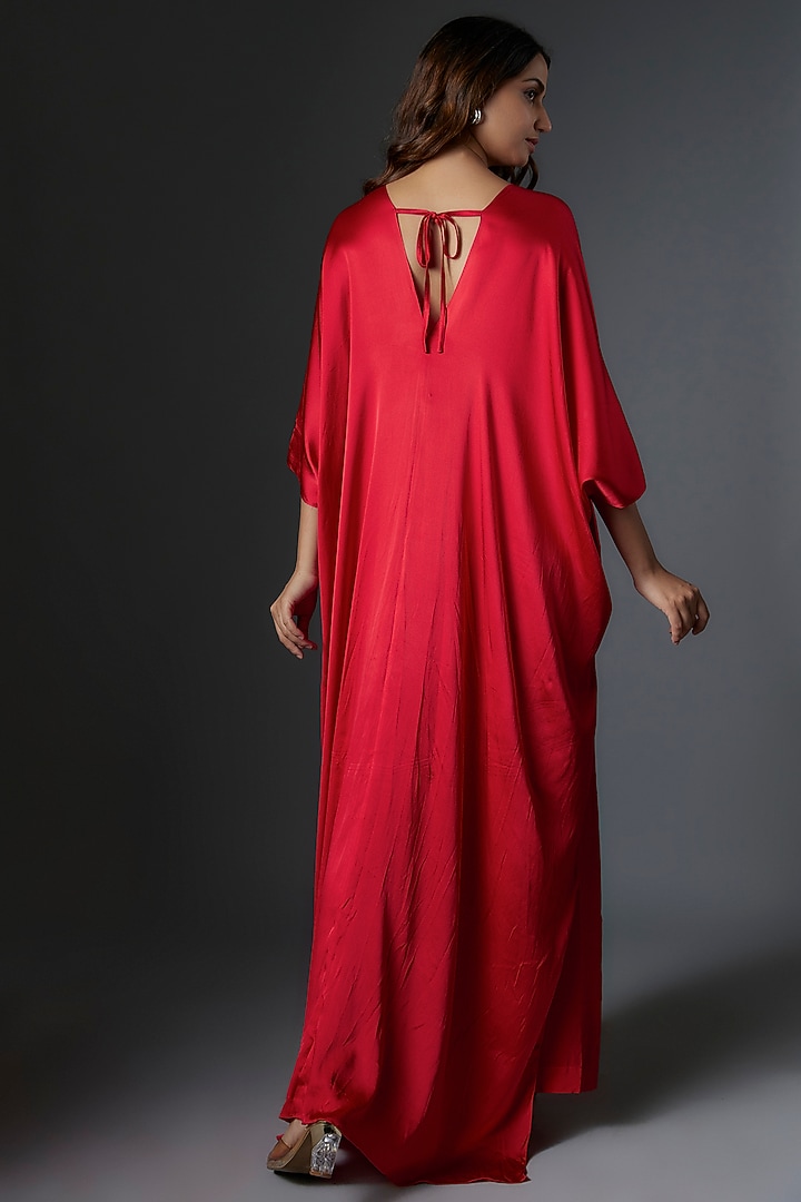 Red Silk Satin Satin Cocktail Dress With Trousers by Stephany at Pernia's Pop Up Shop