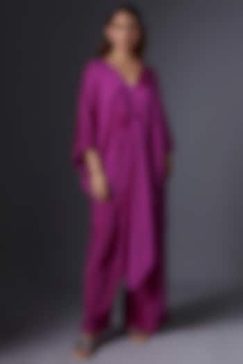 Pink Silk Satin Georgette Tunic Set by Stephany