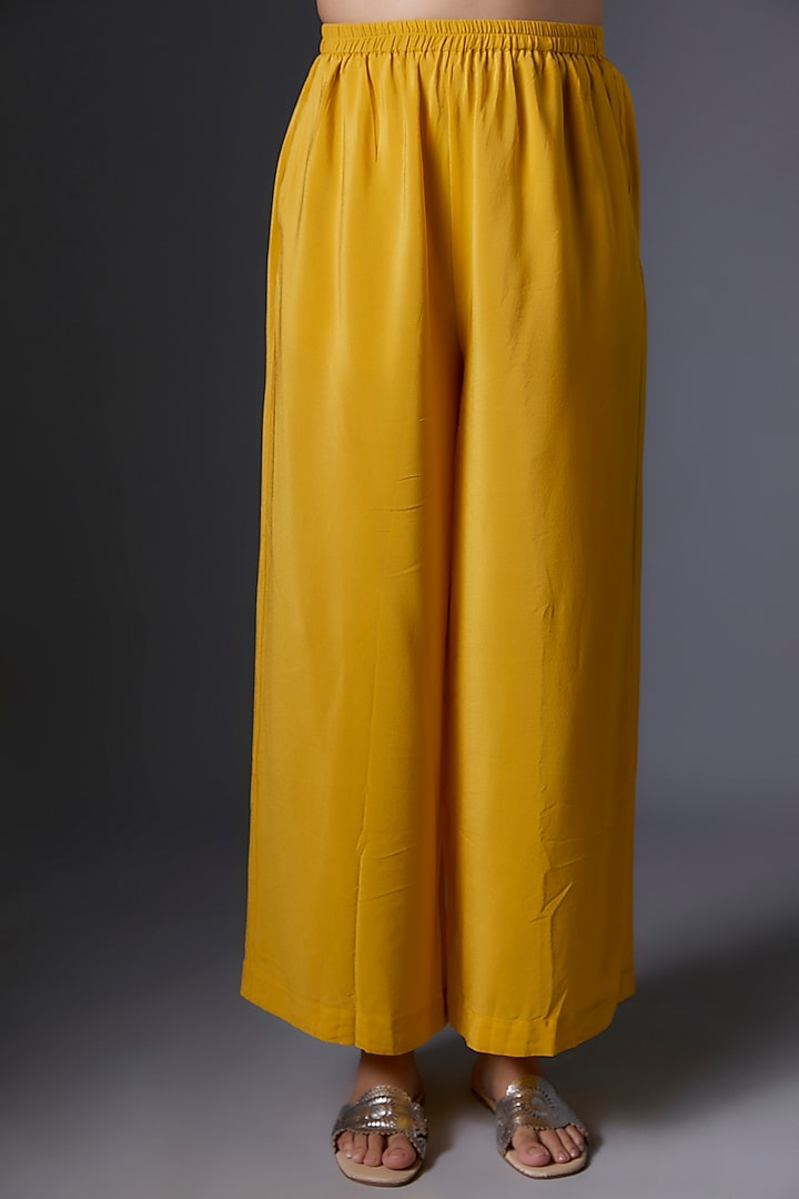 Yellow Silk Satin Georgette Kaftan Set by Stephany at Pernia's Pop Up Shop