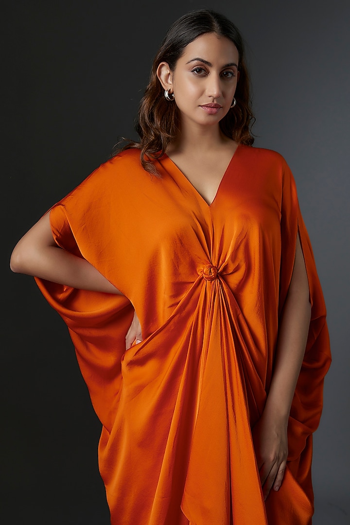 Orange Silk Satin Georgette Tunic Set by Stephany at Pernia's Pop Up Shop