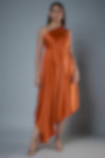 Orange Silk Satin One-Shoulder Dress by Stephany at Pernia's Pop Up Shop